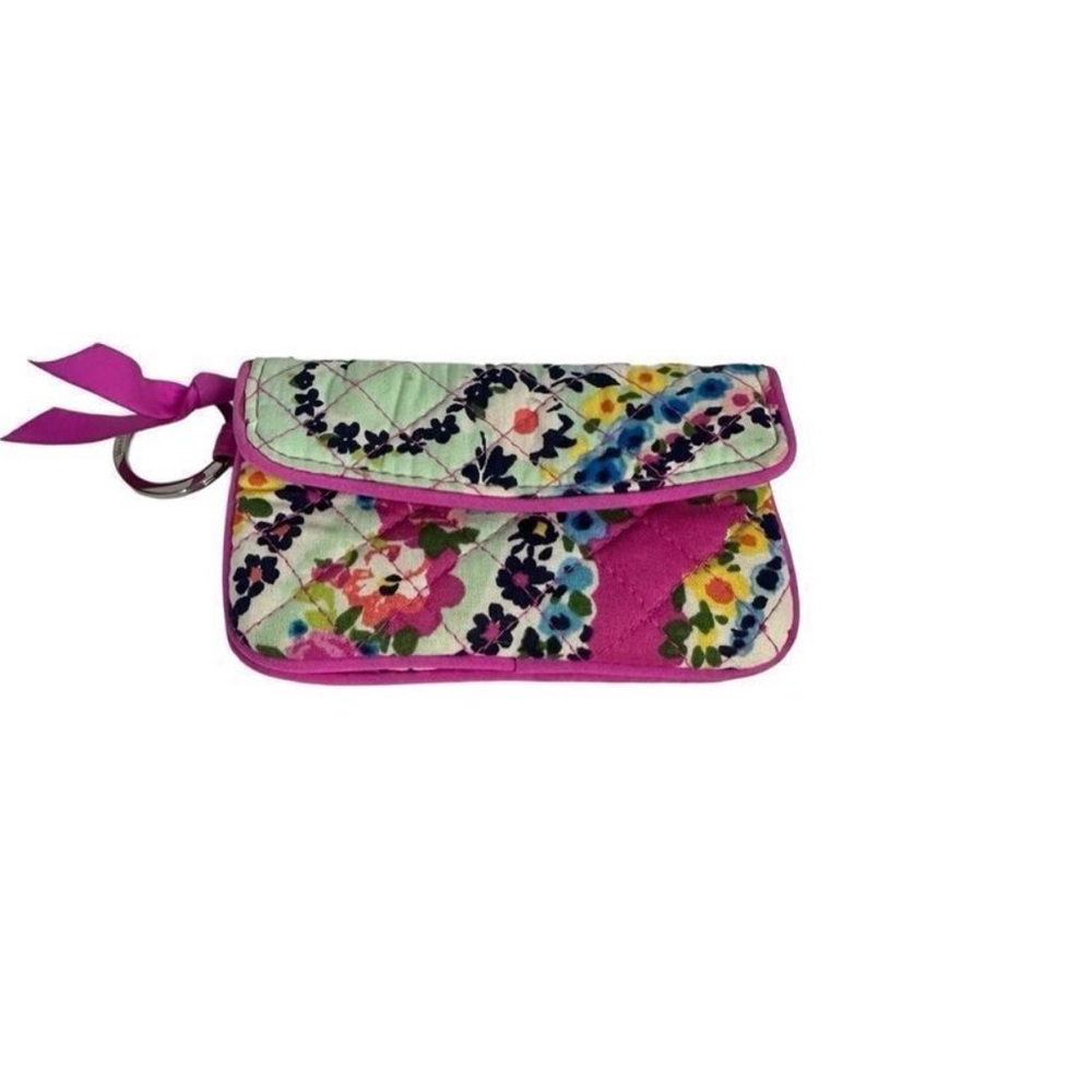 Vera Bradley Floral Quilted Wristlet ID/ card holder in Pink and Mint flowers